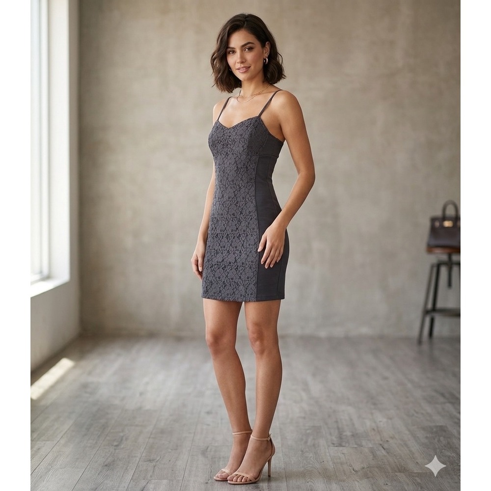 American‎ Eagle Outfitters Lace Panel Spaghetti Strap Dress Charcoal Gray Size 4
